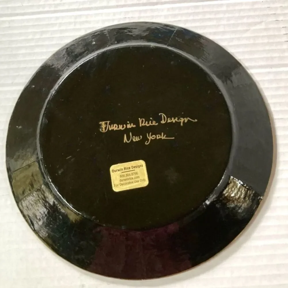 DURWIN RICE Artist Signed Glass Decoupage New York Transit Plate 8 inch